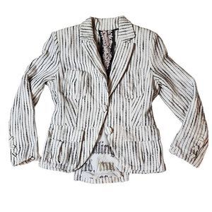 Y2k LAMB Gwen Stefani black white vertical stripe cotton statement blazer jacket